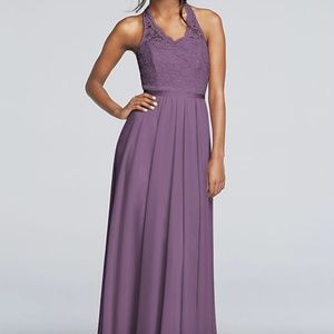 David's Bridal F19025 Mesh Dress w/ Halter Bodice Size 4 Wisteria